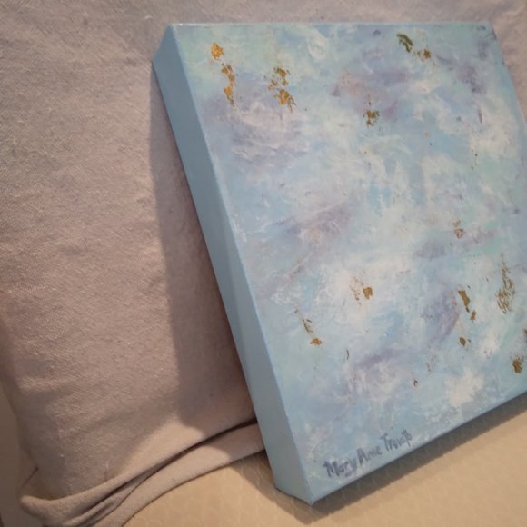 ORIGINAL ART, BLUE MIXED MEDIA PAINTING NEW - Picture 4 of 4